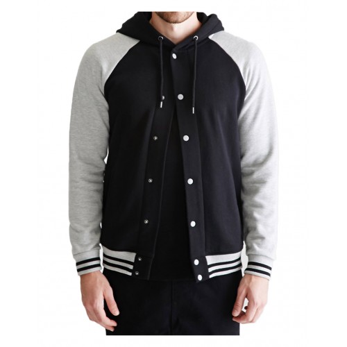 Men’s Grey and Black Varsity Hooded Jacket
